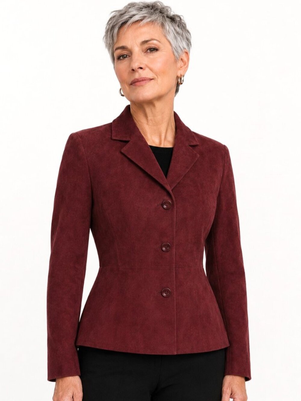 Vakko Burgundy Red Suede Peplum Jacket